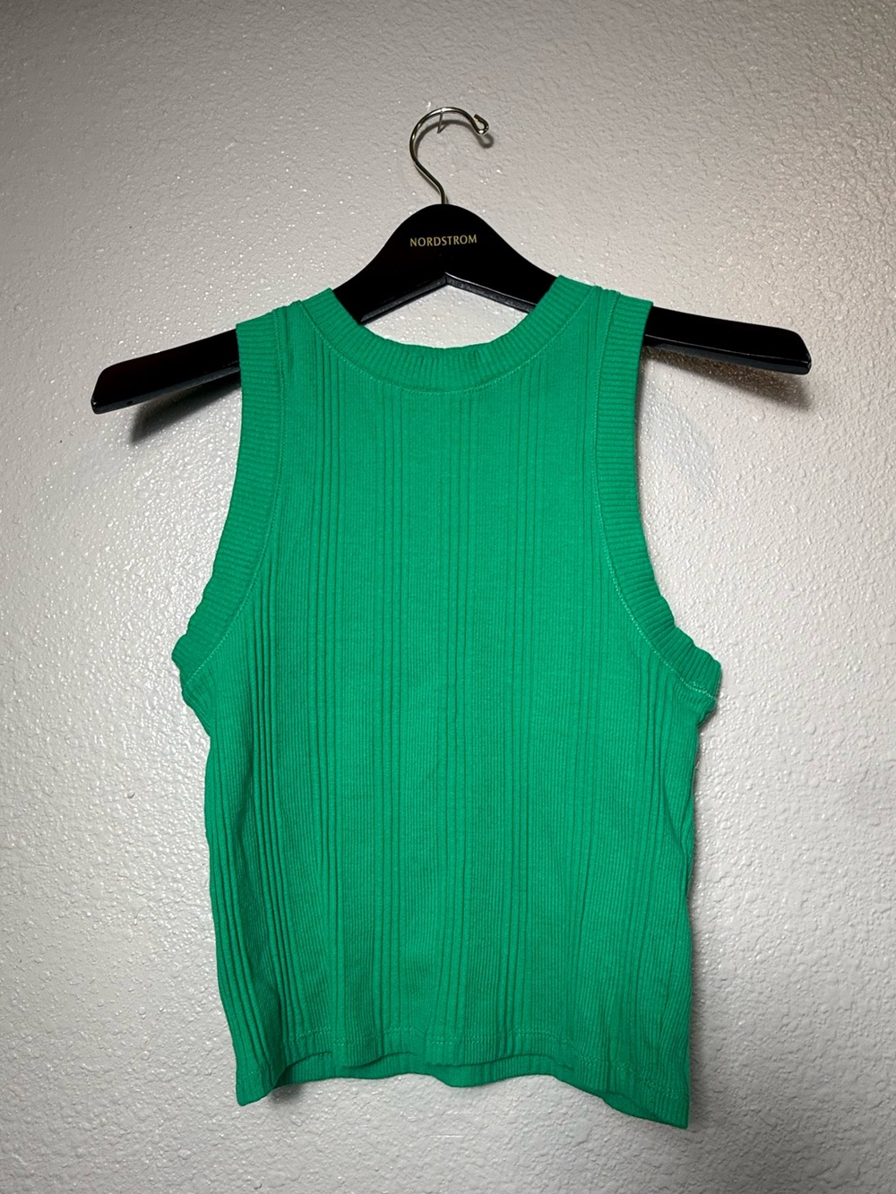 Zara Green Ribbed High Neck Tank Top Sleeveless Stretch M